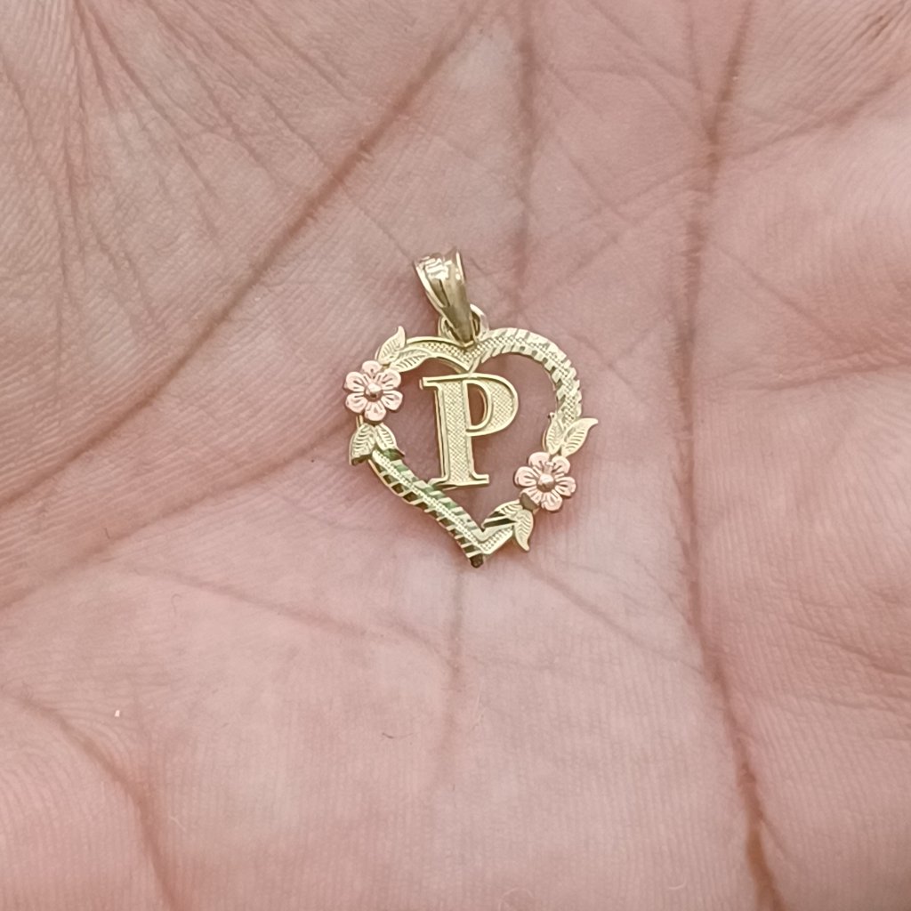 10kt Real Gold Heart Latter P Pendant